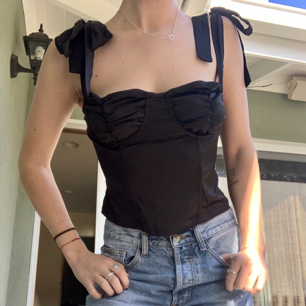 Black Silk Bustier/Corset Bow Tie Top